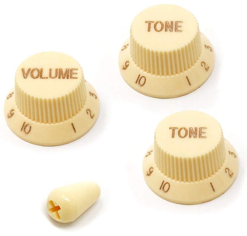 Vintage Forge Cream Guitar Control Knobs (1 Volume, 2 Tone, 1 Switch Tip) for Fender Strat Style Electric Guitars Fits USA (Imperial) Split Shaft Pots STKUS-CRM - Image 1